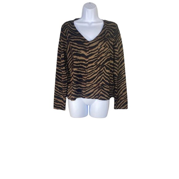 Sanctuary Womens Tiger Stripes Animal Print V-neck Shirt Size Small - Picture 2 of 9